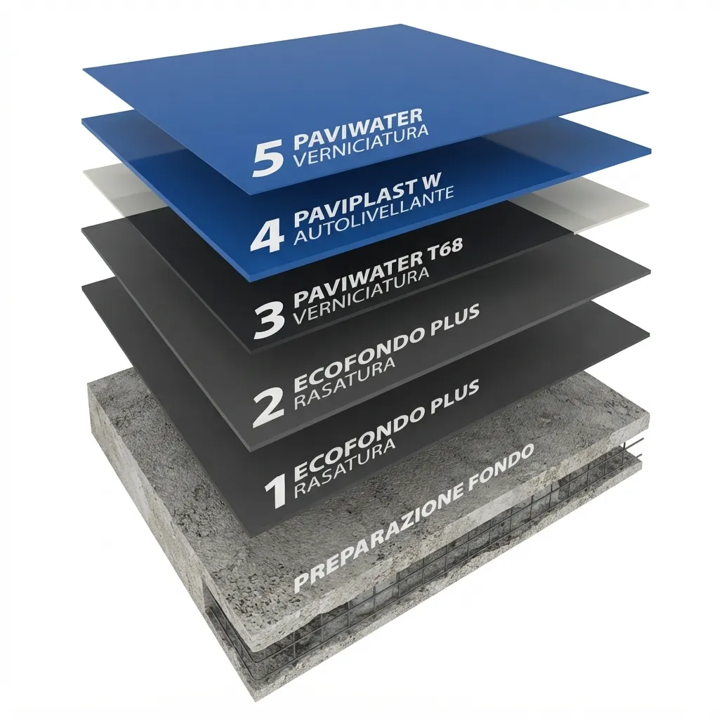 Waterborne epoxy self-levelling: build-up of the system
