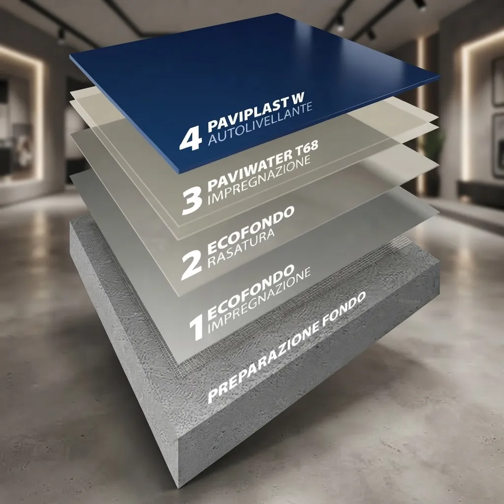 Vapour permeable self-levelling: build-up of the system
